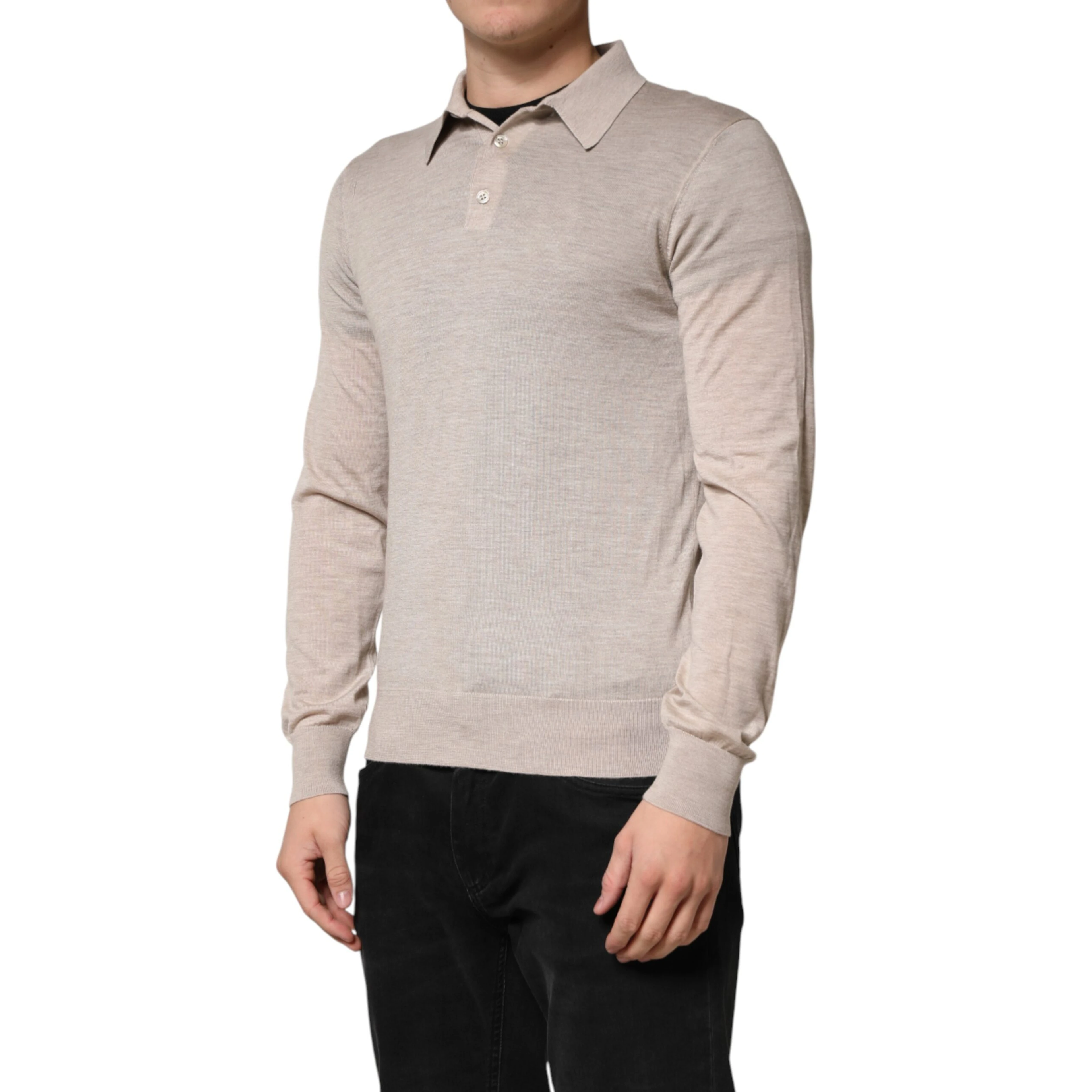 Beige Cashmere Collared PoloPullover  Sweater