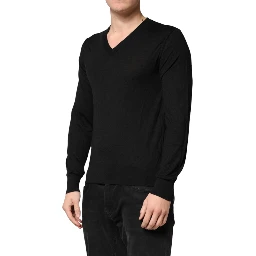 Black Cashmere V-Neck Men Pullover Sweater