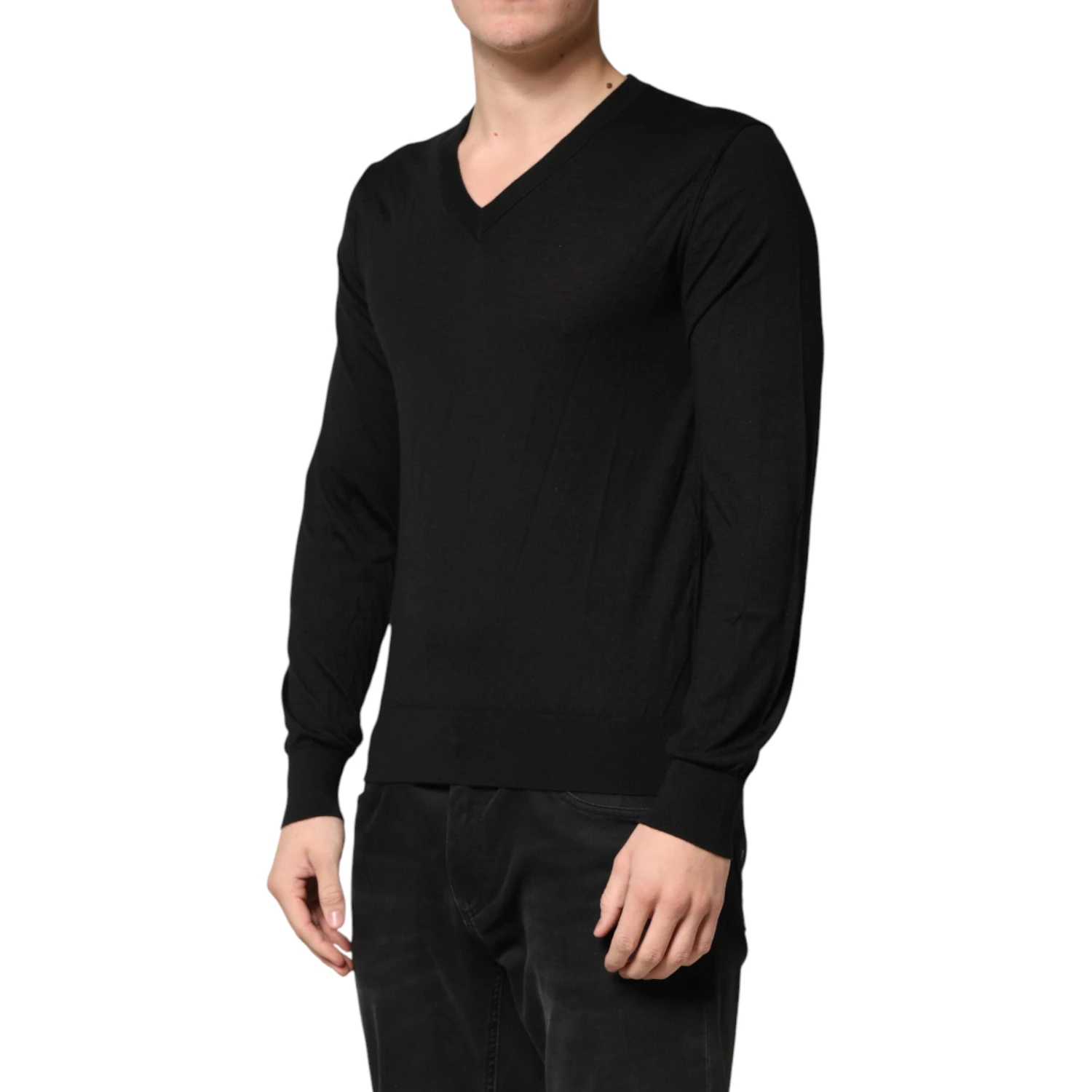 Black Cashmere V-Neck Men Pullover Sweater