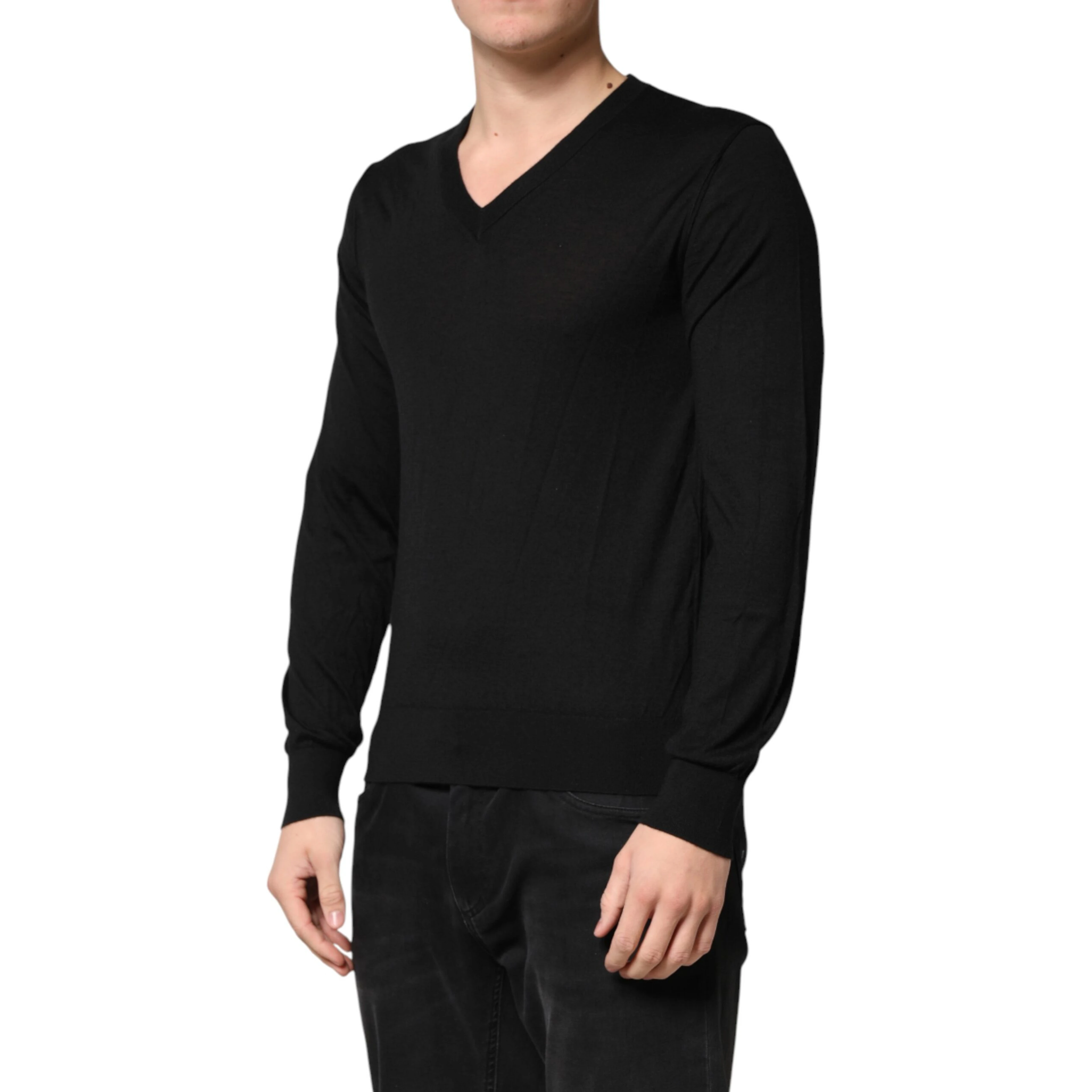 Black Cashmere V-Neck Men Pullover Sweater