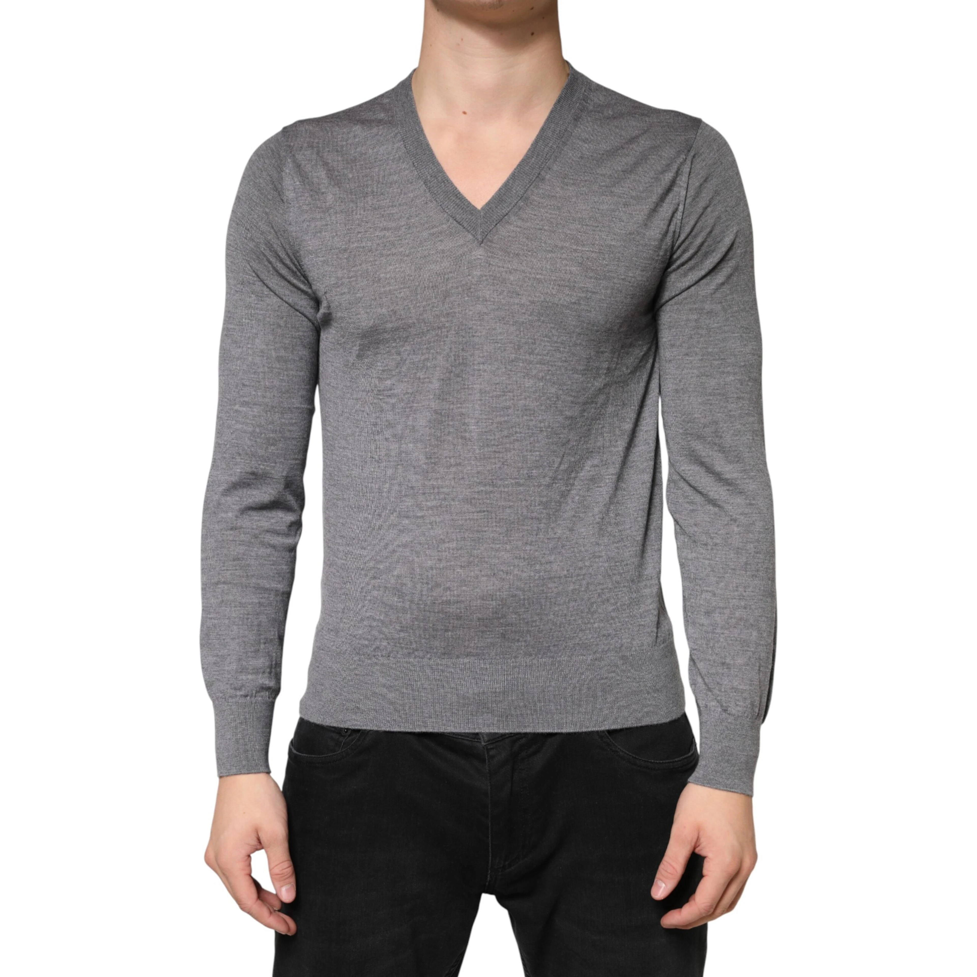 Gray Cashmere V-Neck Men Pullover Sweater