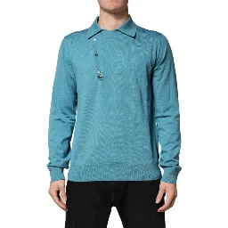 Teal Wool Collared Polo Pullover Sweater