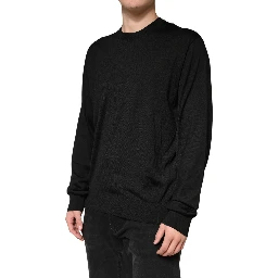 Black Silk Men Crew Neck Pullover Sweater