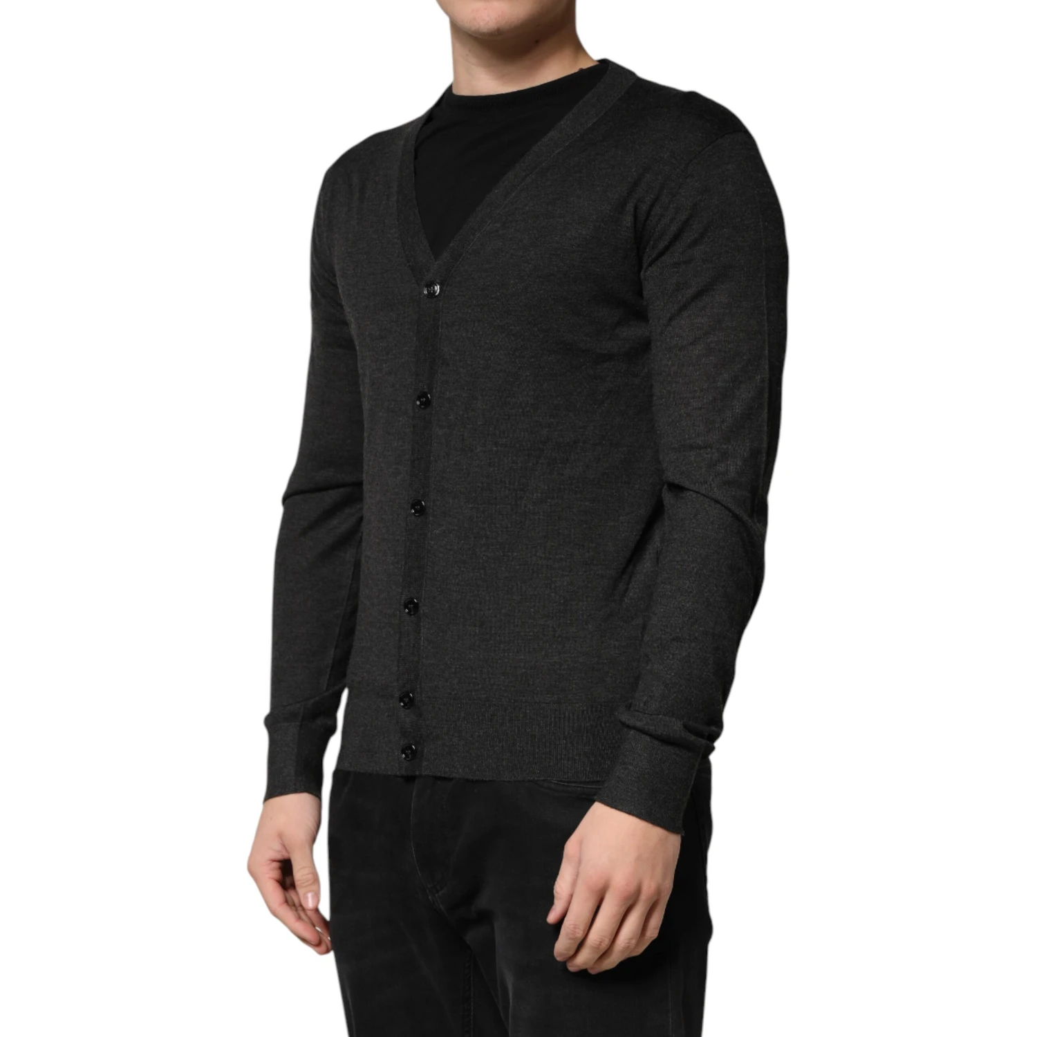 Black Cashmere Buttoned Men Cardigan Sweater