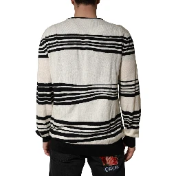 Black White Stripe CrewNeck Pullover Sweater
