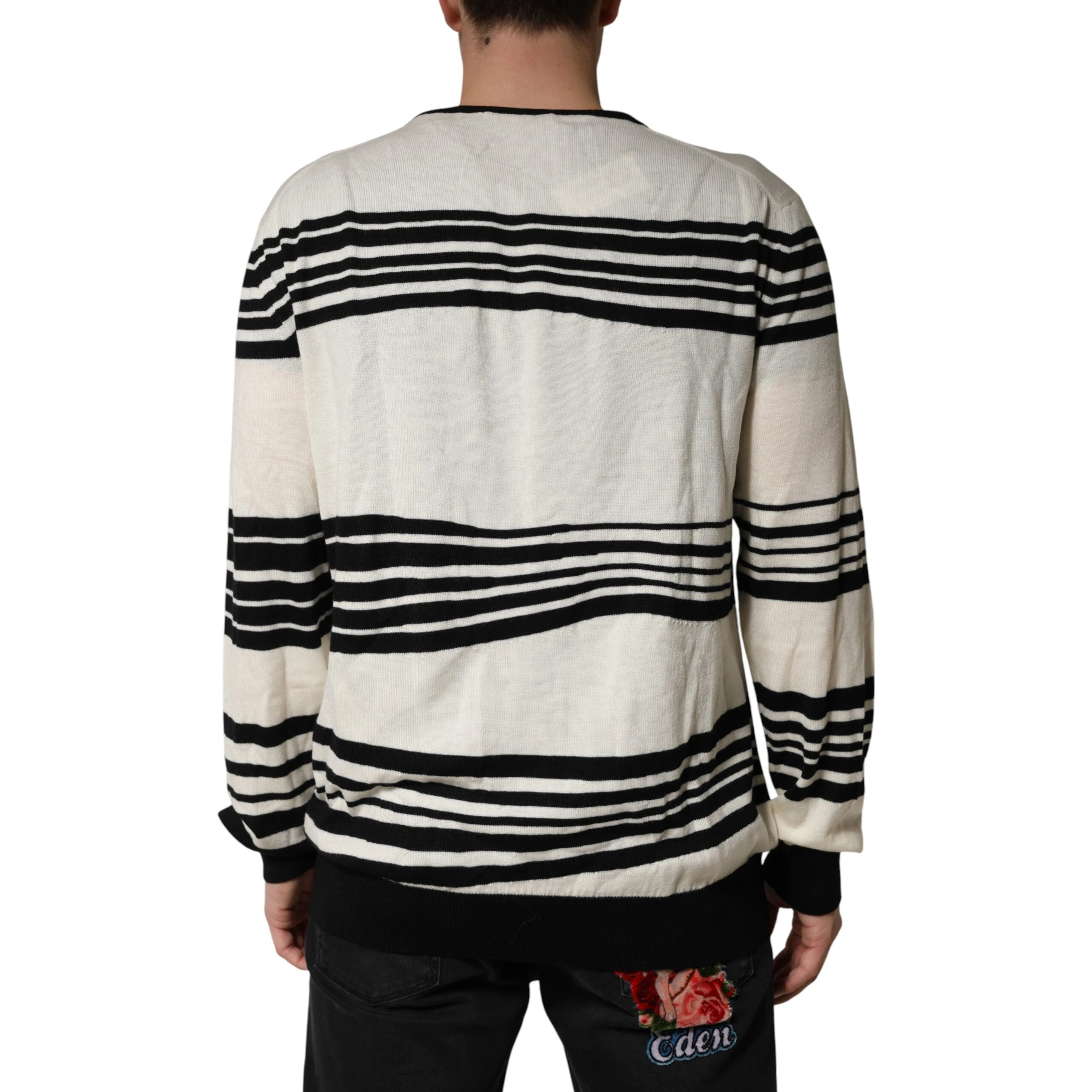 Black White Stripe CrewNeck Pullover Sweater