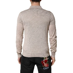 Beige Cashmere Collared PoloPullover  Sweater