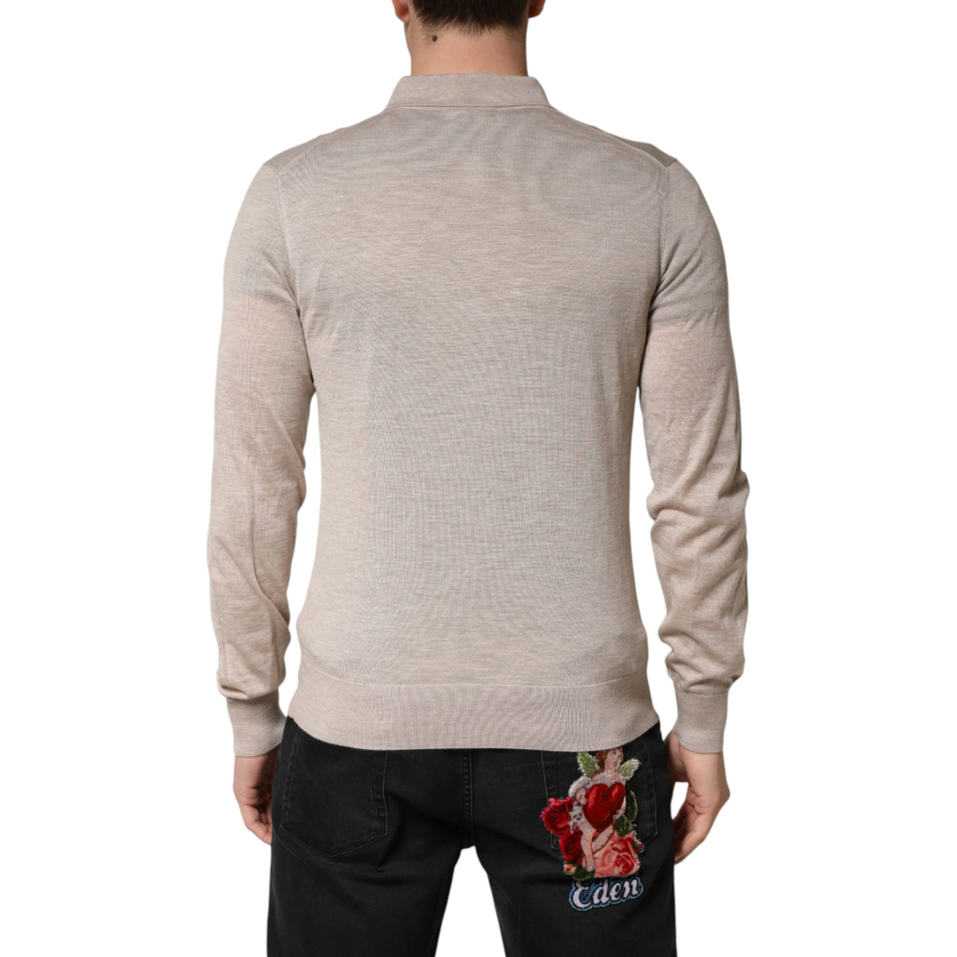Beige Cashmere Collared PoloPullover  Sweater