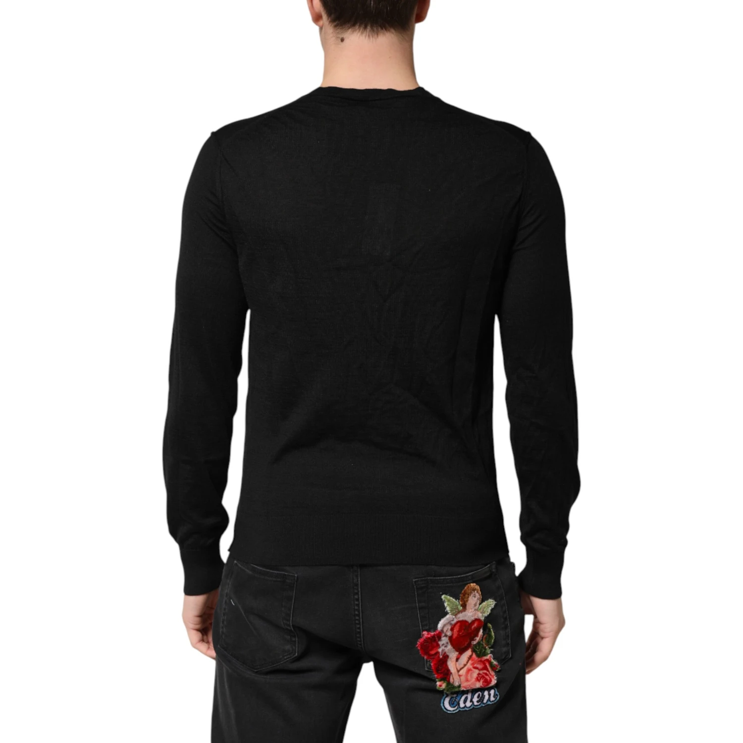 Black Cashmere V-Neck Men Pullover Sweater