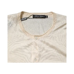 Off White Cotton Blend Men Henley T-shirt