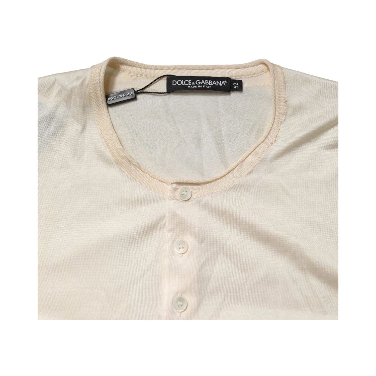 Off White Cotton Blend Men Henley T-shirt