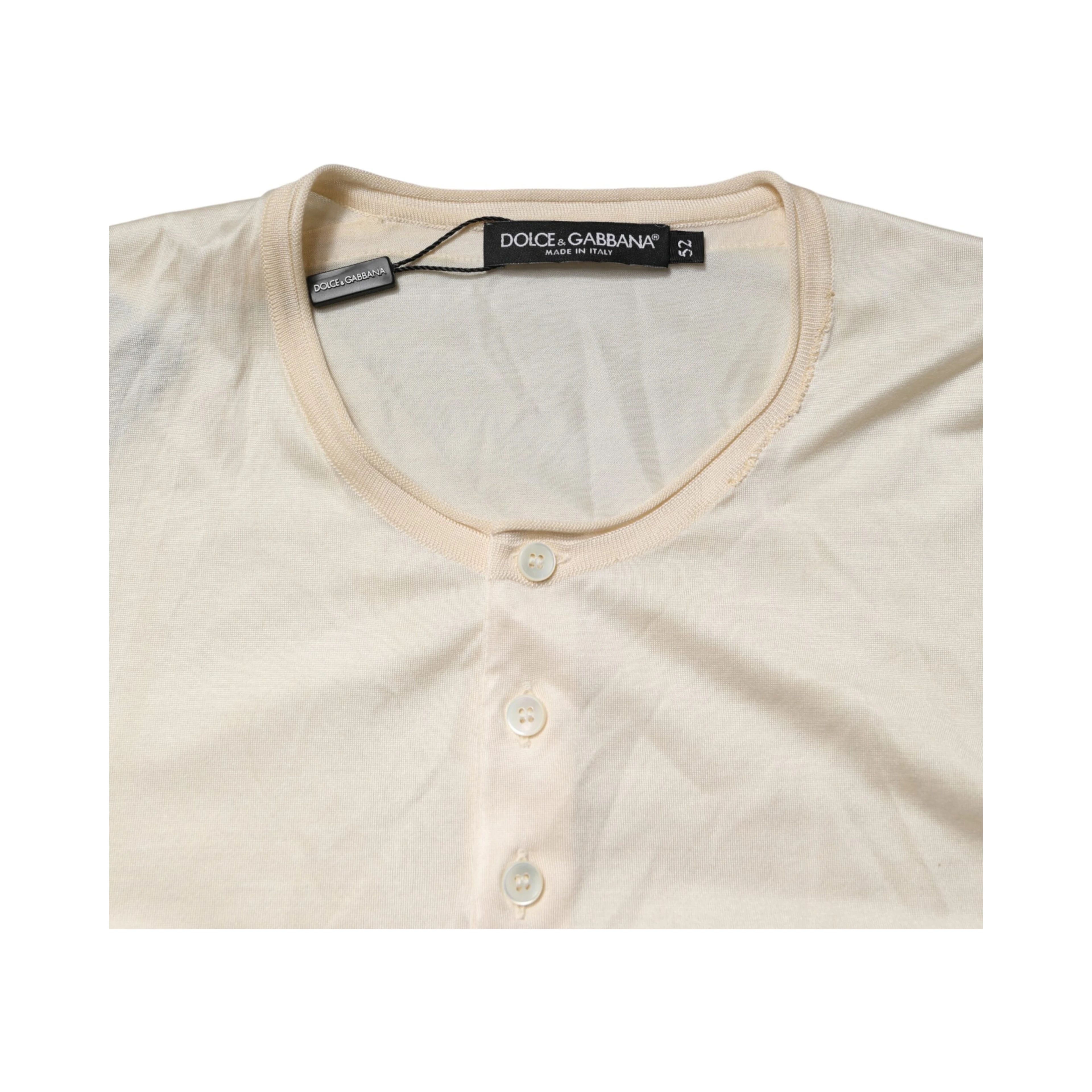 Off White Cotton Blend Men Henley T-shirt