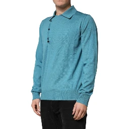 Teal Wool Collared Polo Pullover Sweater