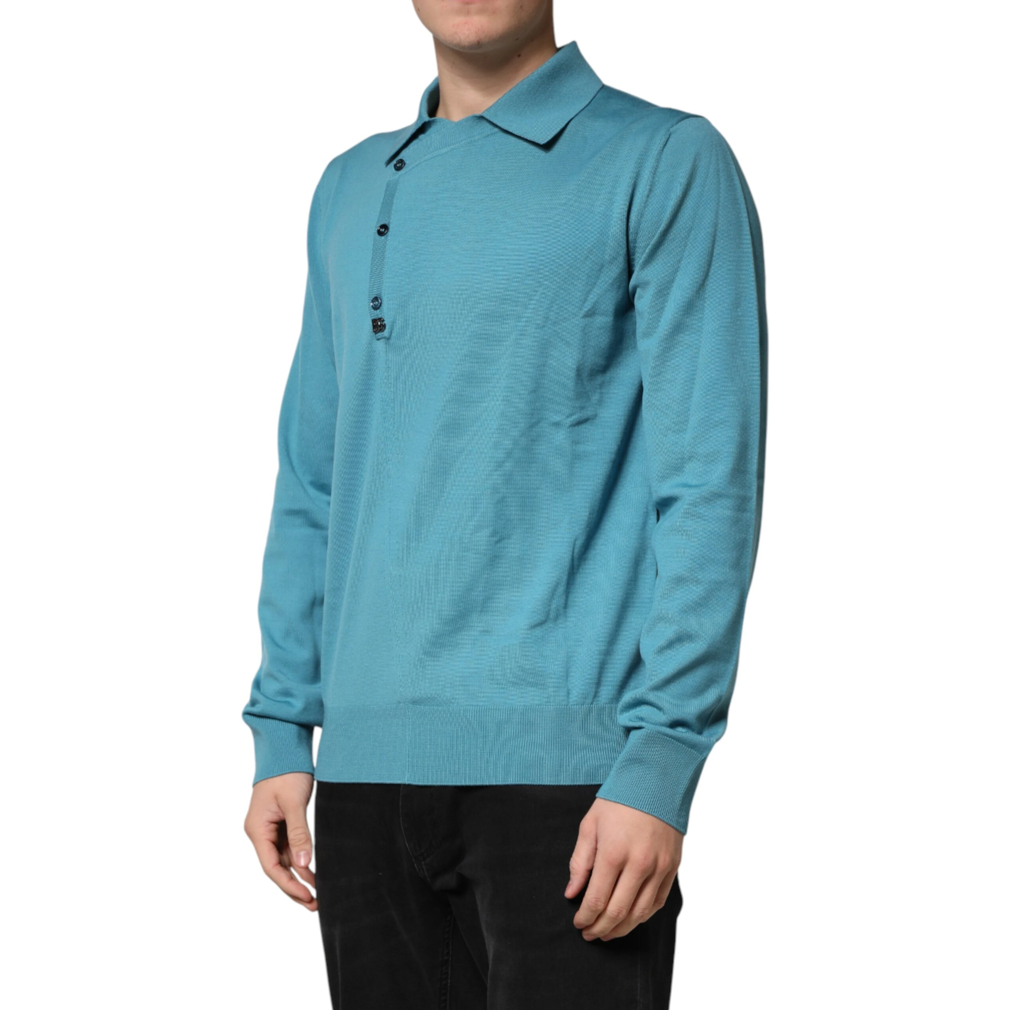 Teal Wool Collared Polo Pullover Sweater