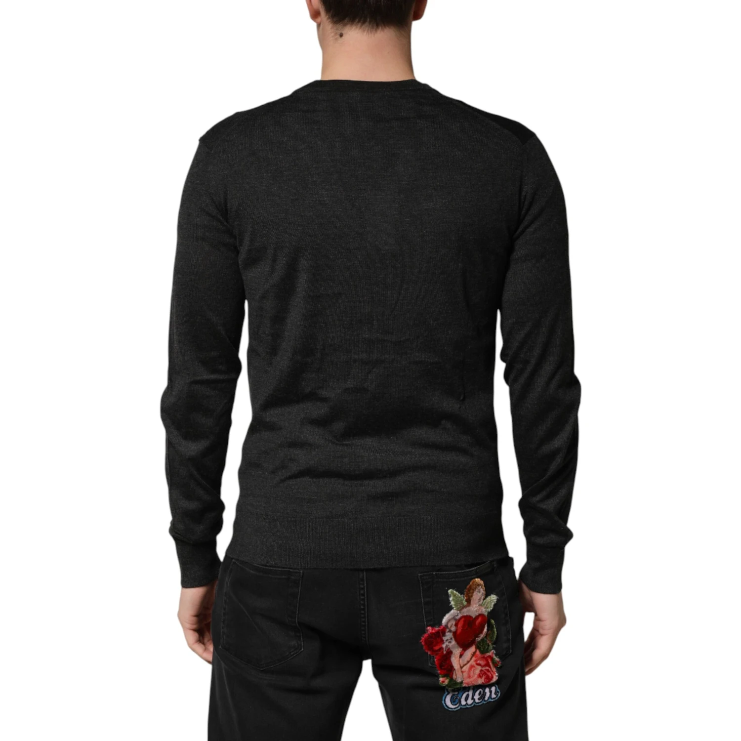 Black Cashmere Buttoned Men Cardigan Sweater