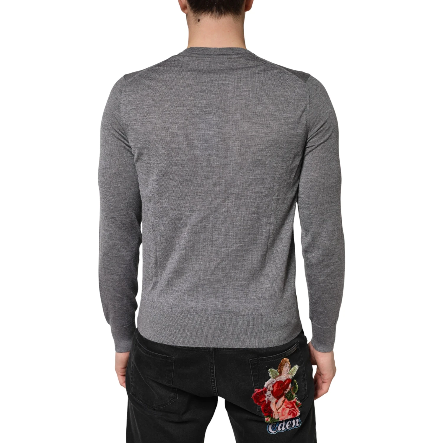 Gray Cashmere V-Neck Men Pullover Sweater