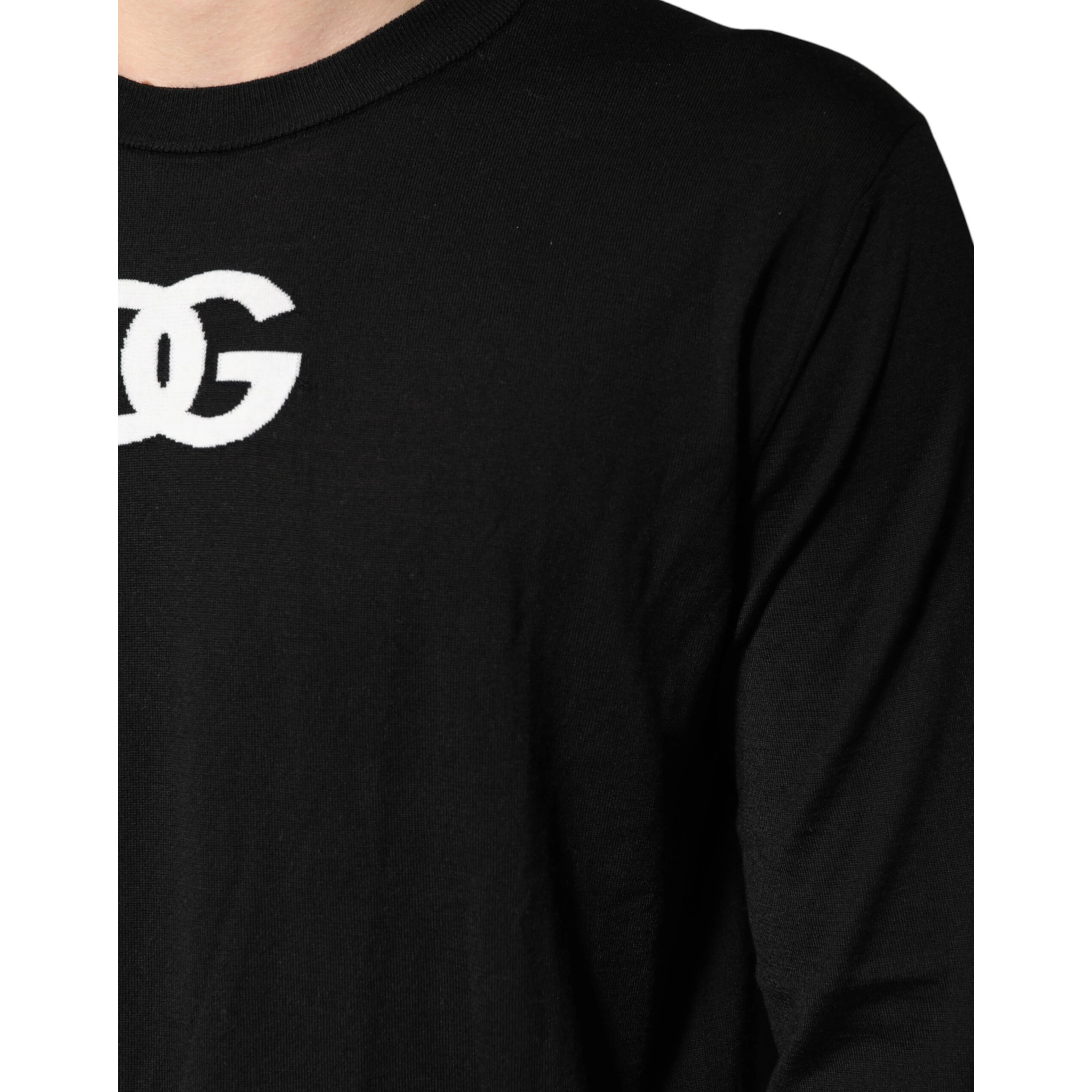 Black Wool DG Crew Neck Men Pullover Sweater
