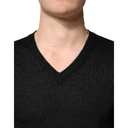 Black Cashmere V-Neck Men Pullover Sweater
