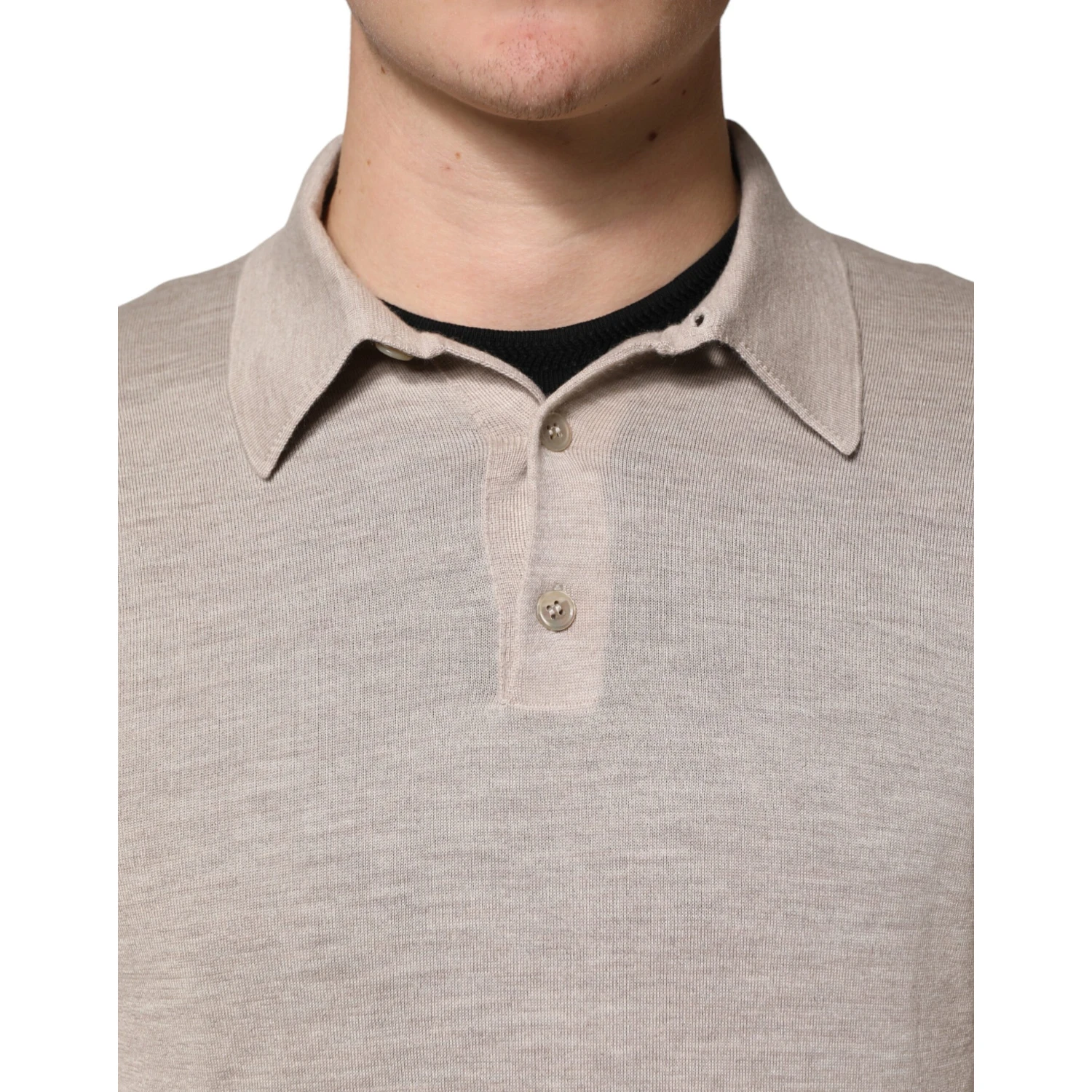 Beige Cashmere Collared PoloPullover  Sweater