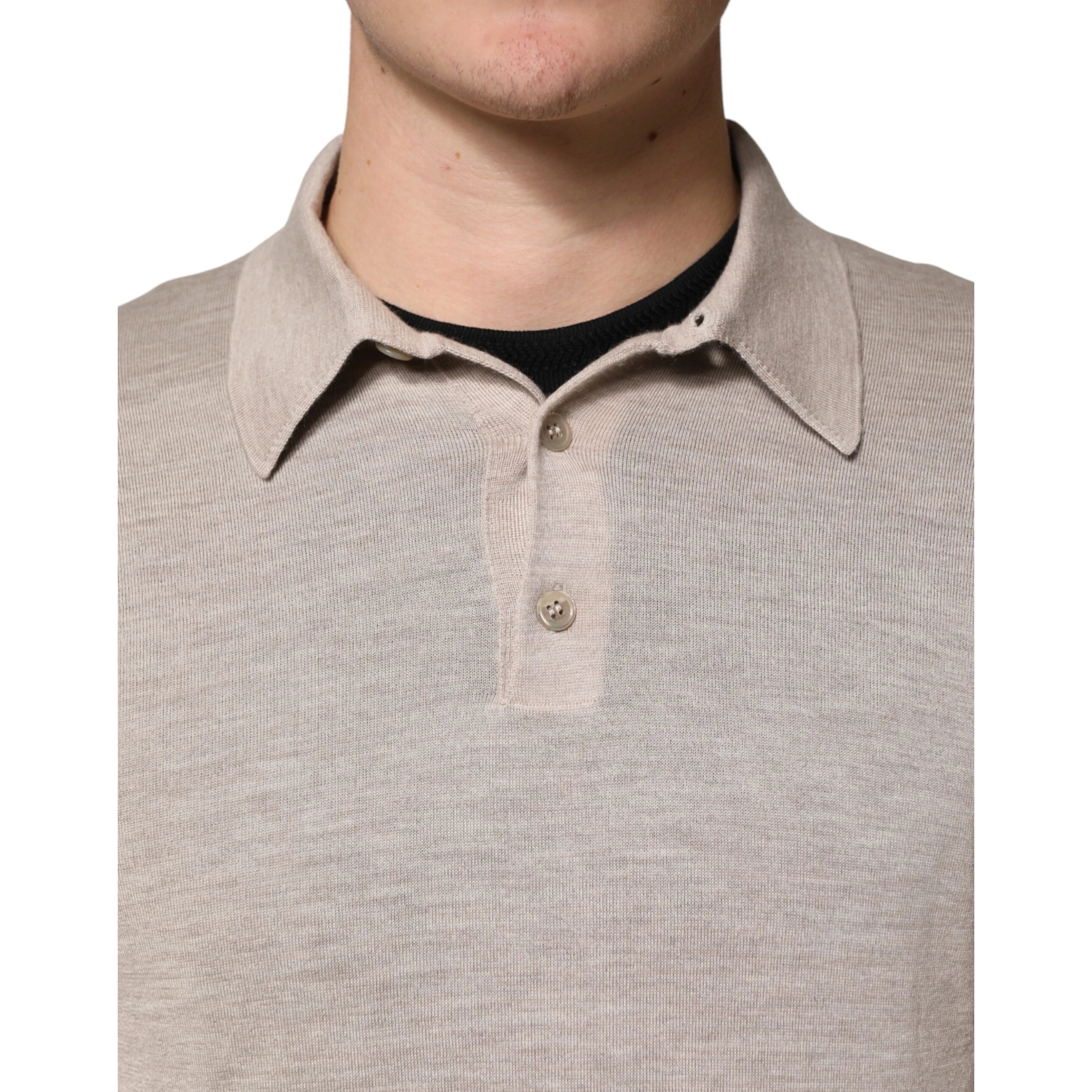 Beige Cashmere Collared PoloPullover  Sweater