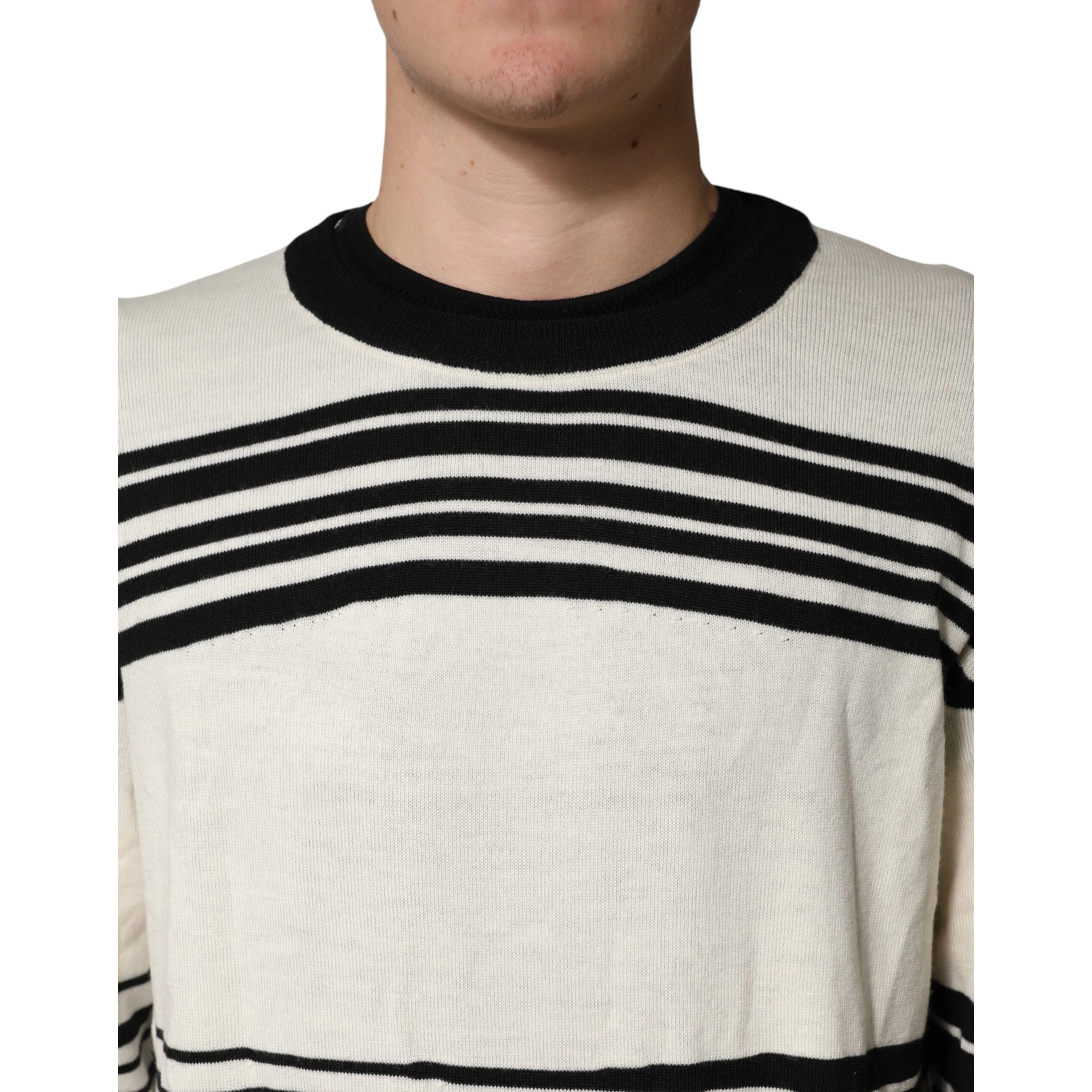 Black White Stripe CrewNeck Pullover Sweater