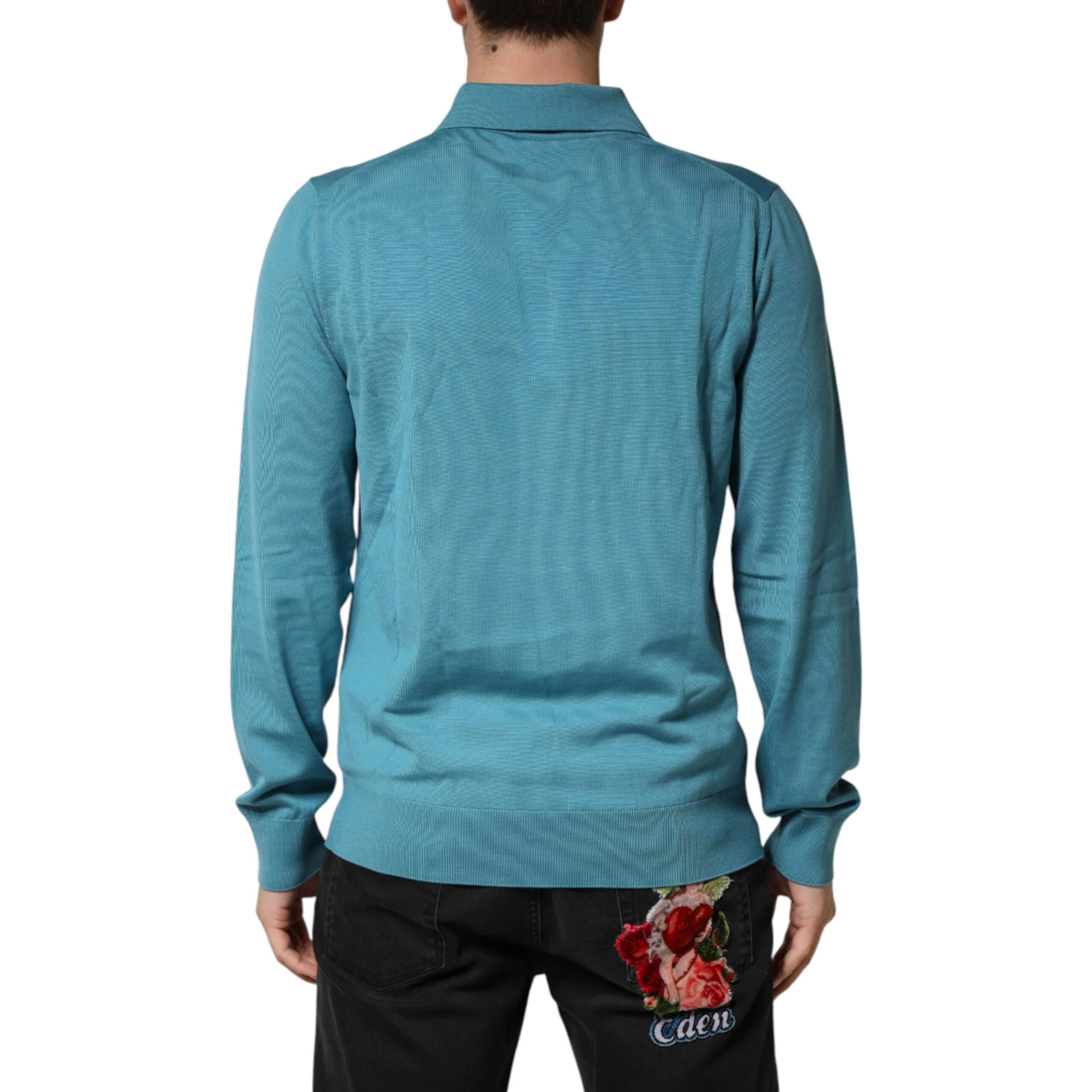 Teal Wool Collared Polo Pullover Sweater