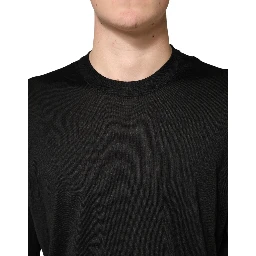 Black Silk Men Crew Neck Pullover Sweater