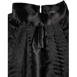Black Jacquard Deep V-neck Sleeveless 2 Pc Dress