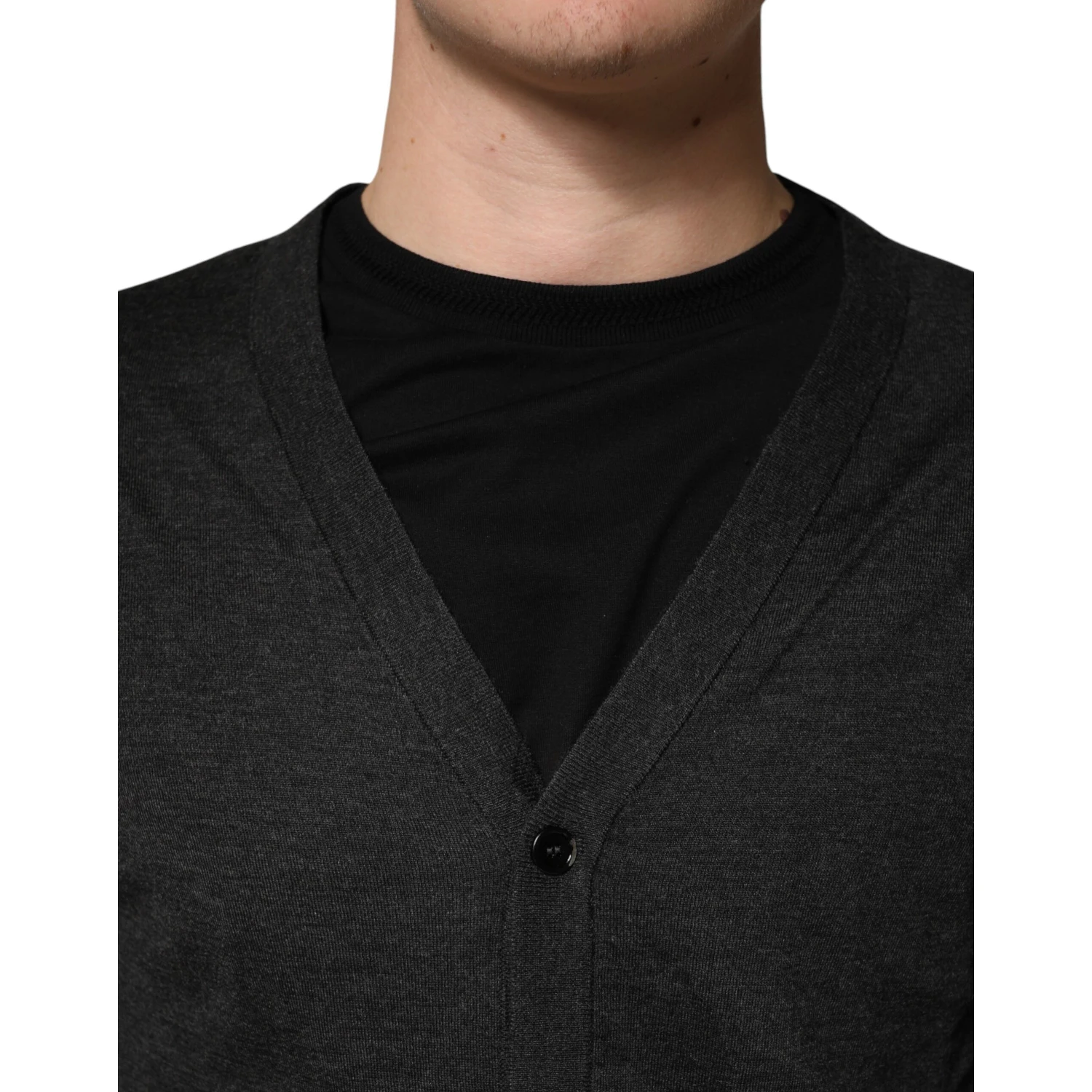 Black Cashmere Buttoned Men Cardigan Sweater