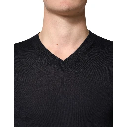 Black Cashmere V-Neck Men Pullover Sweater
