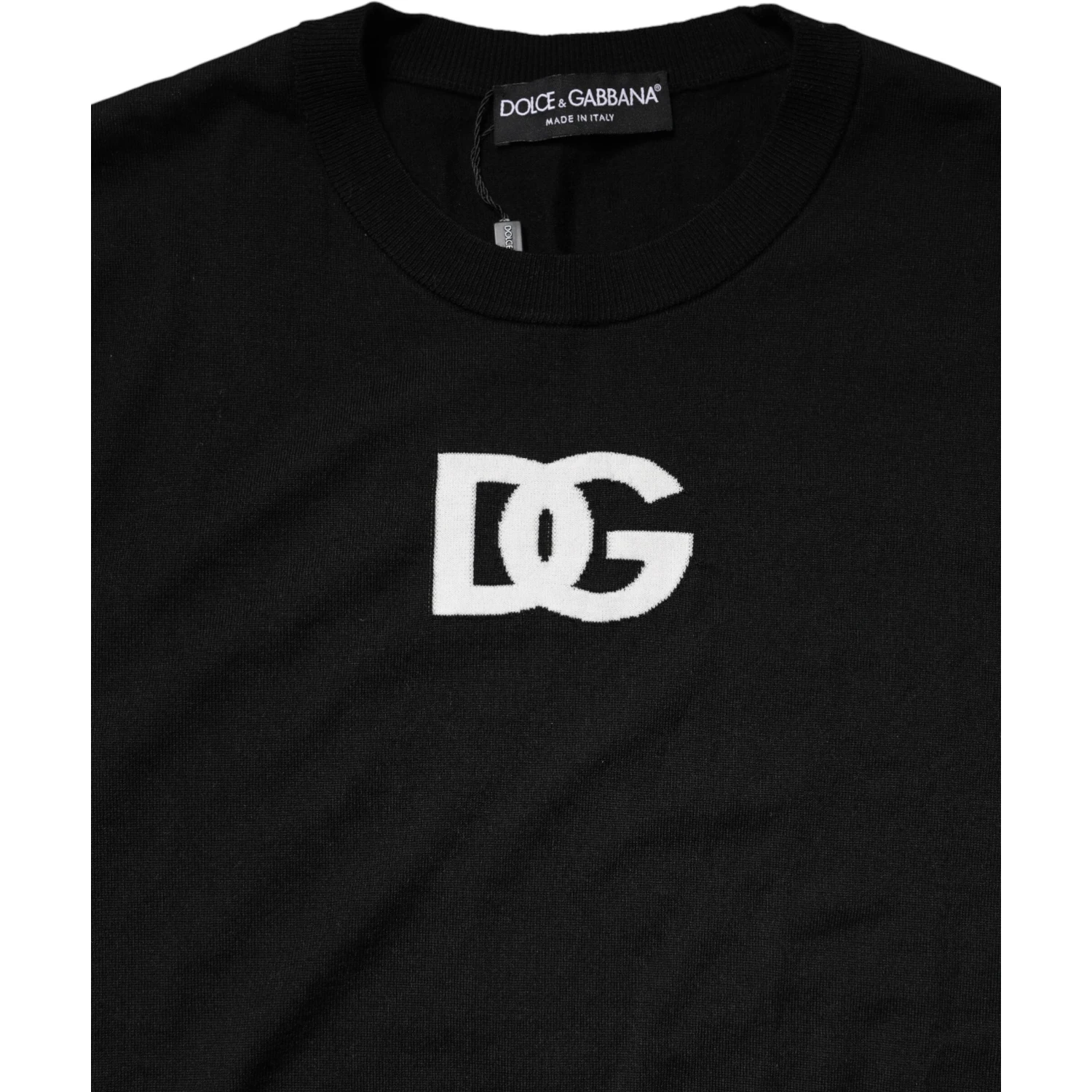 Black Wool DG Crew Neck Men Pullover Sweater