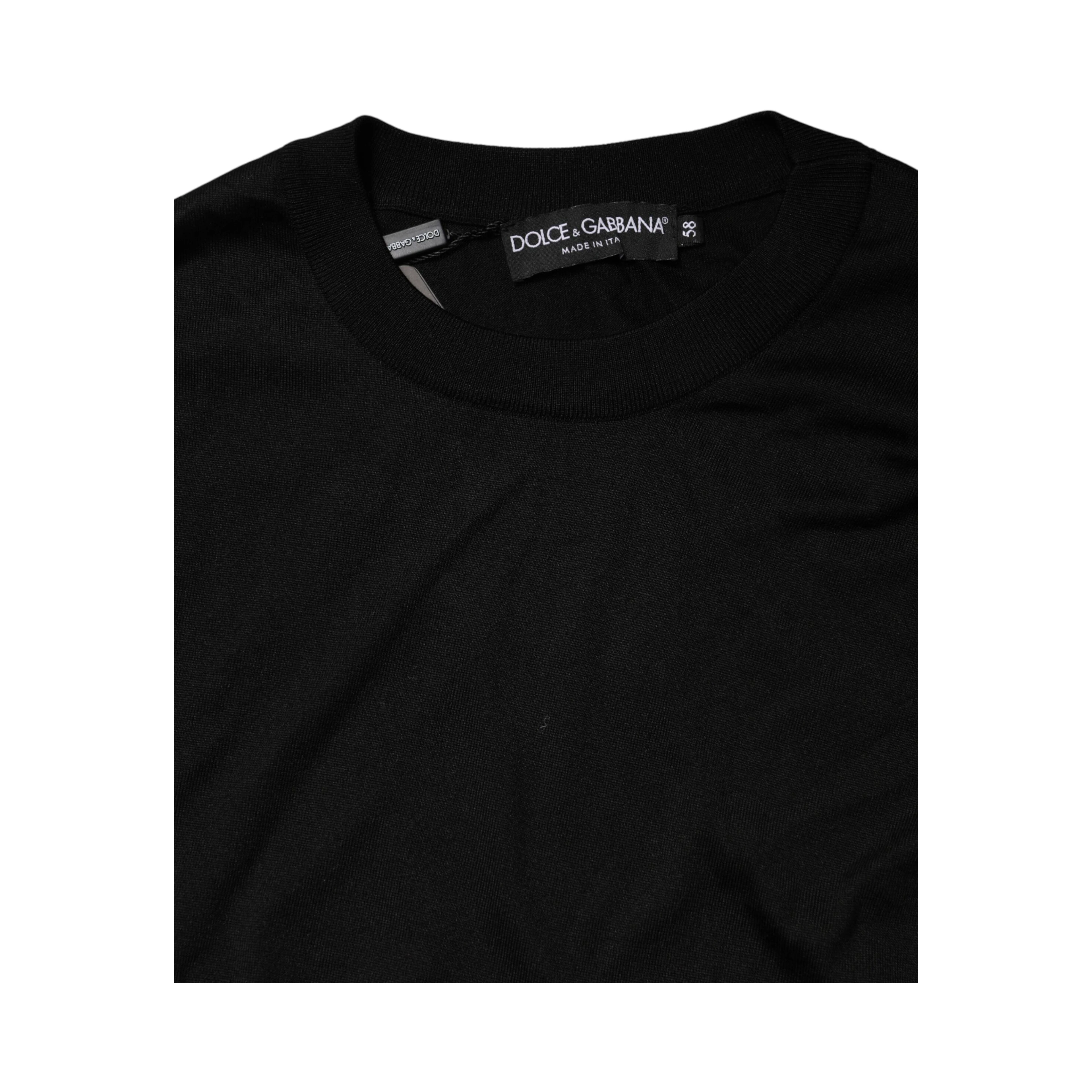 Black Silk Men Crew Neck Pullover Sweater