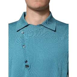 Teal Wool Collared Polo Pullover Sweater