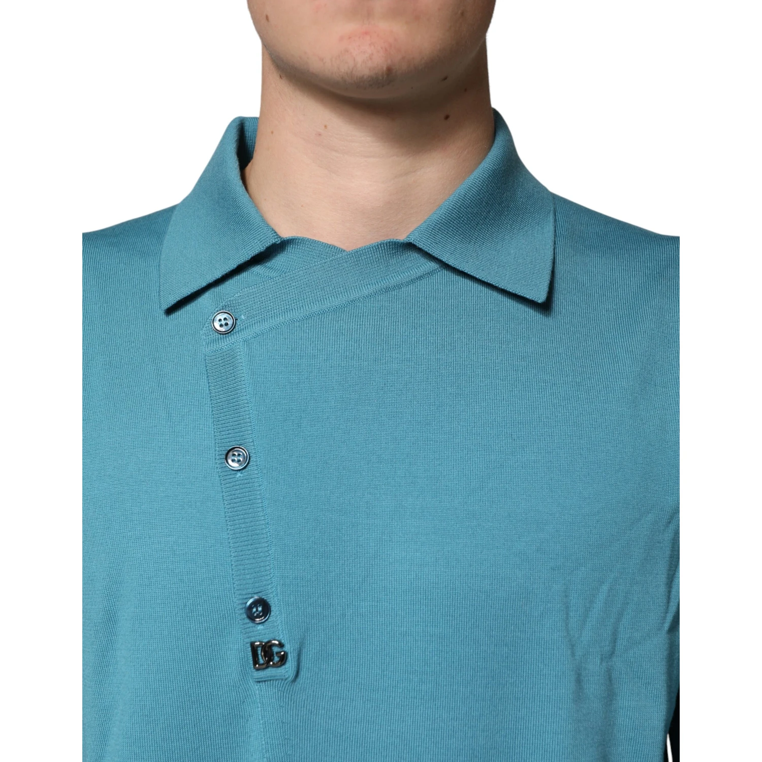 Teal Wool Collared Polo Pullover Sweater