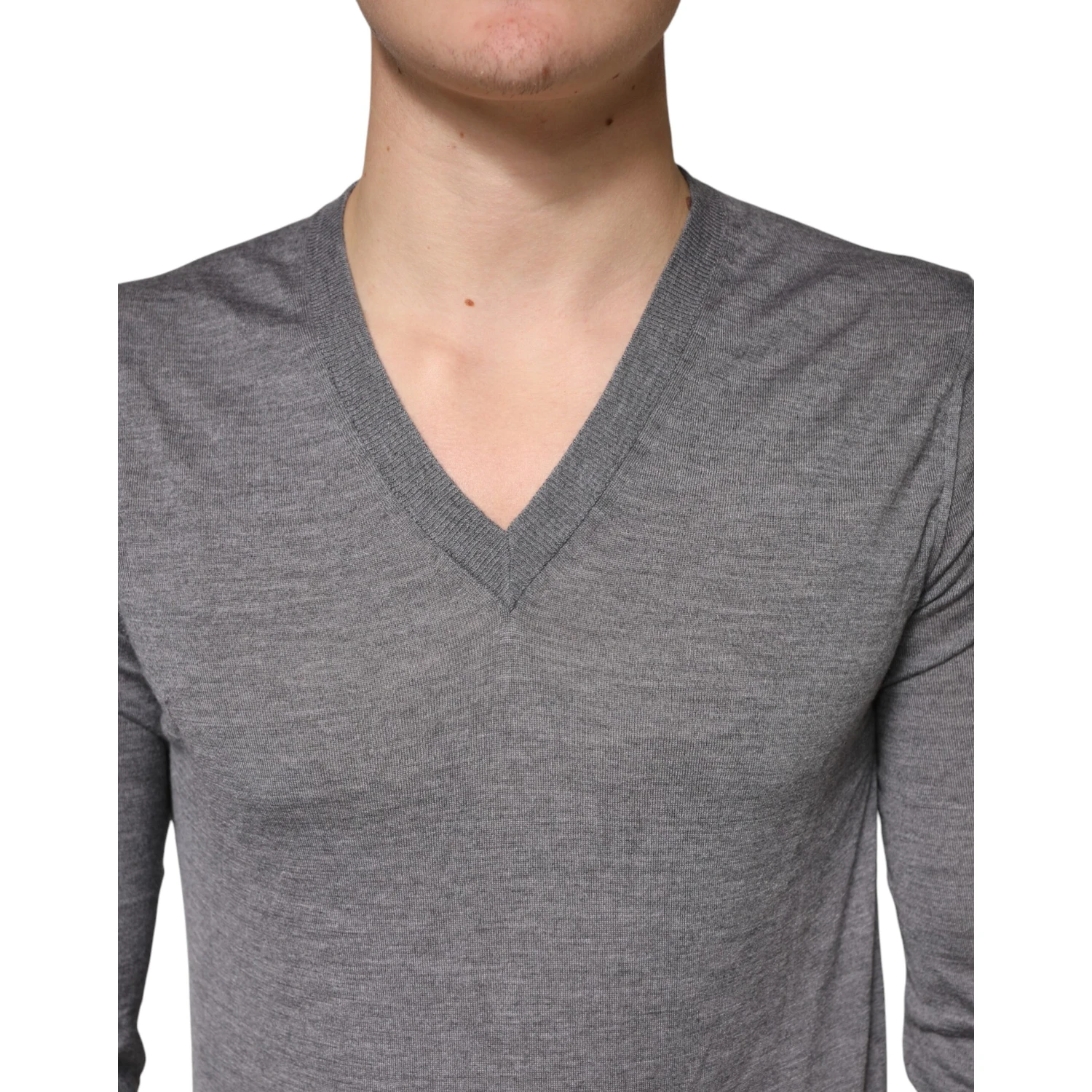 Gray Cashmere V-Neck Men Pullover Sweater