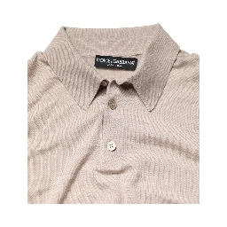 Beige Cashmere Collared PoloPullover  Sweater