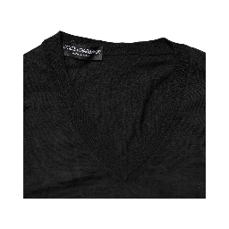 Black Cashmere V-Neck Men Pullover Sweater