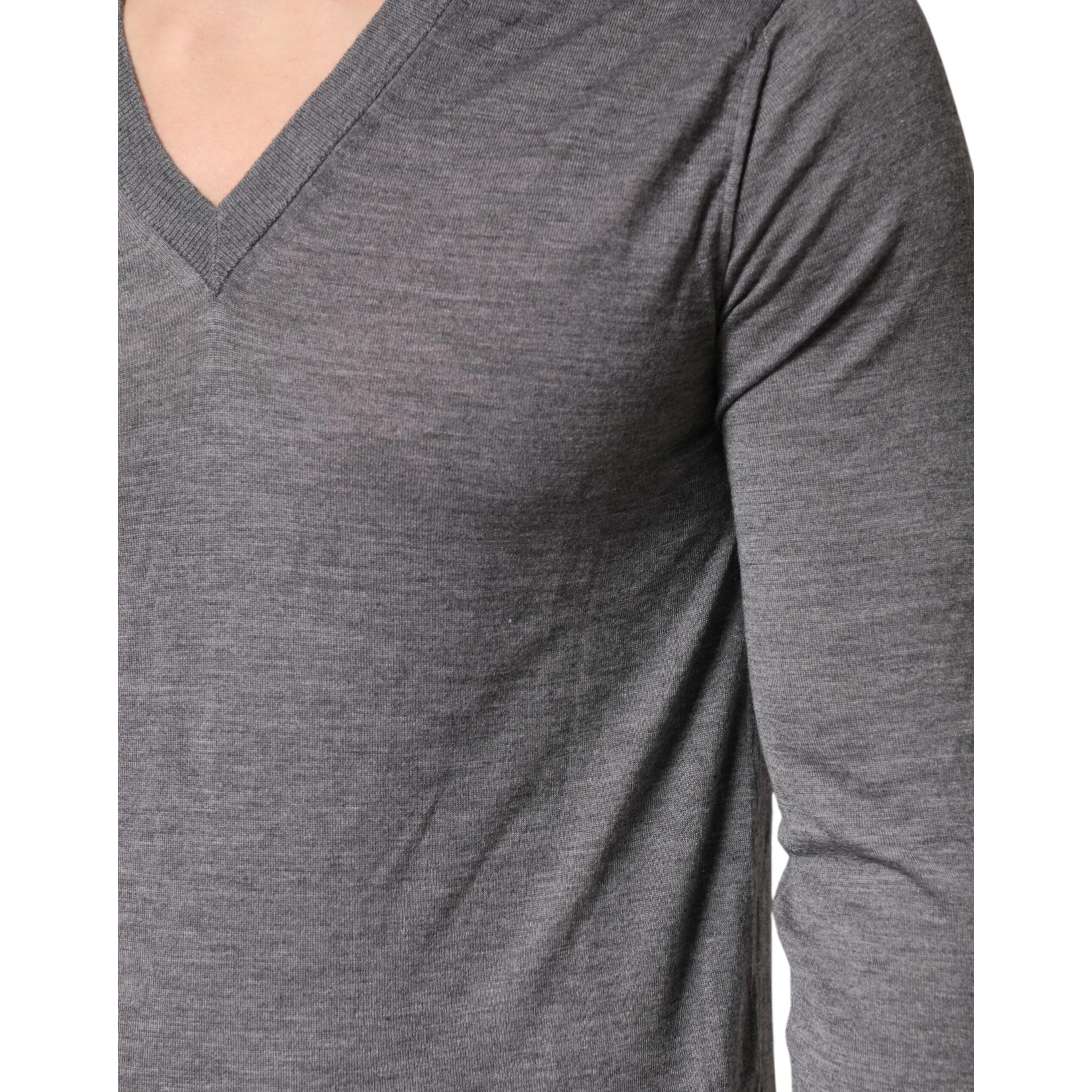 Gray Cashmere V-Neck Men Pullover Sweater