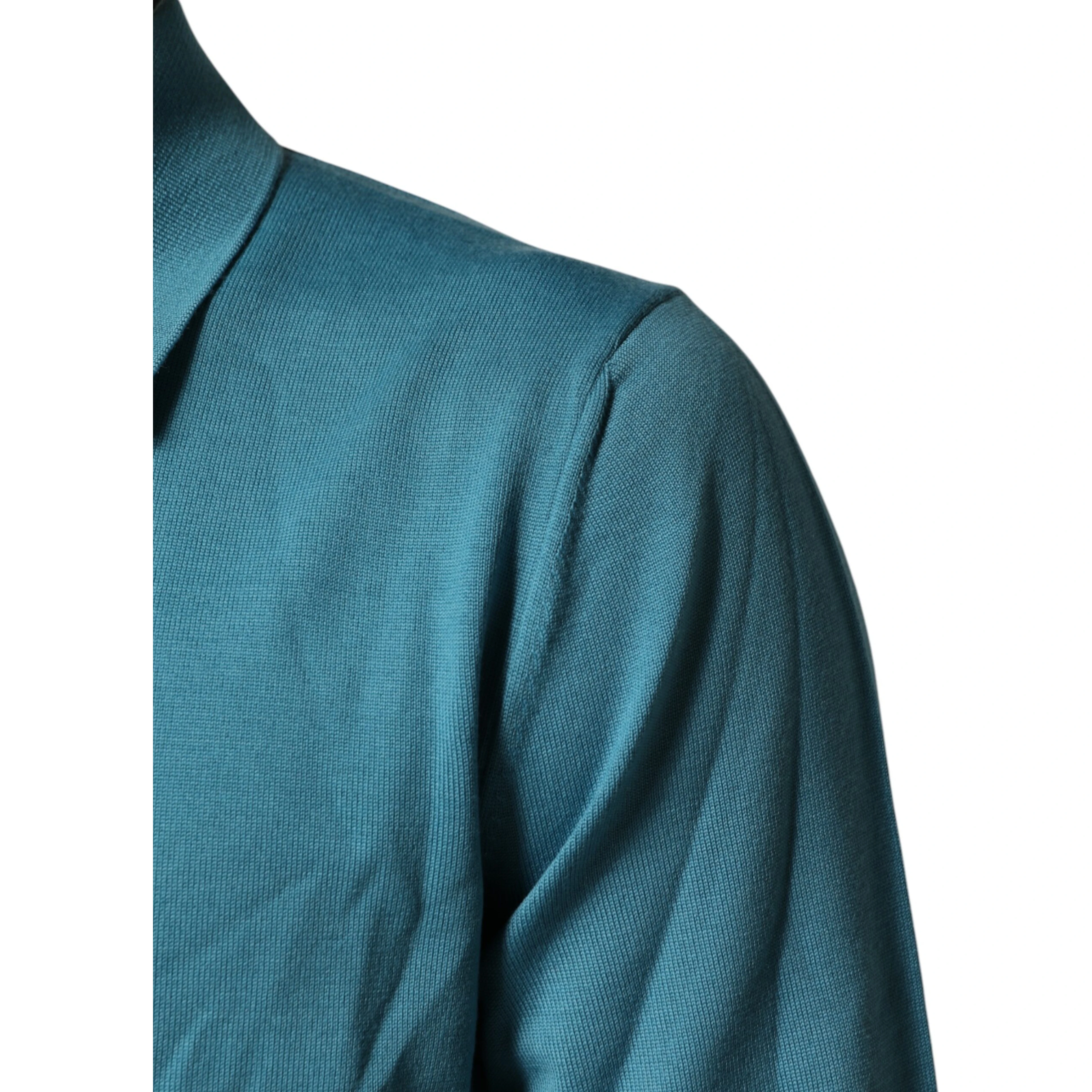Teal Wool Collared Polo Pullover Sweater