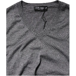 Gray Cashmere V-Neck Men Pullover Sweater