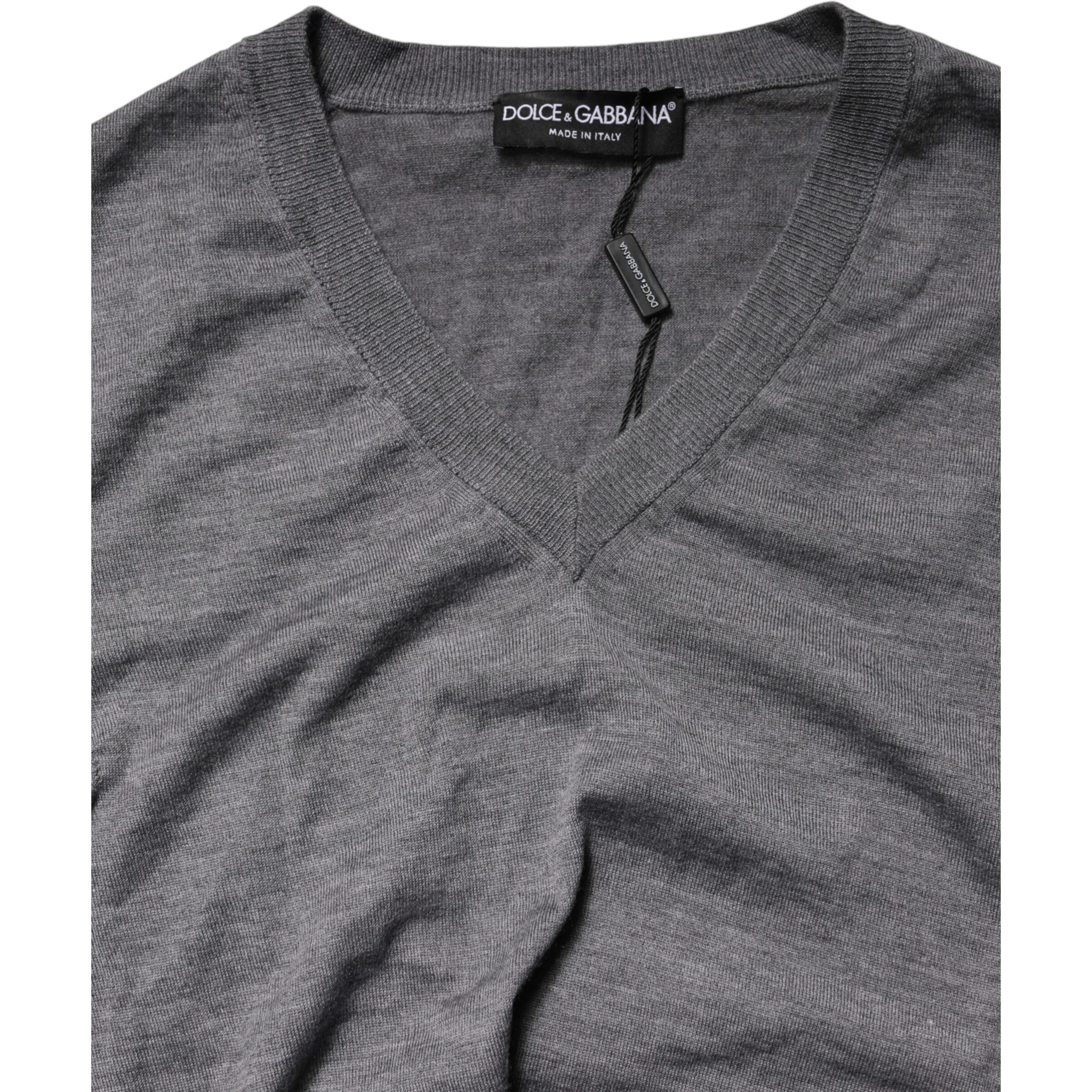Gray Cashmere V-Neck Men Pullover Sweater