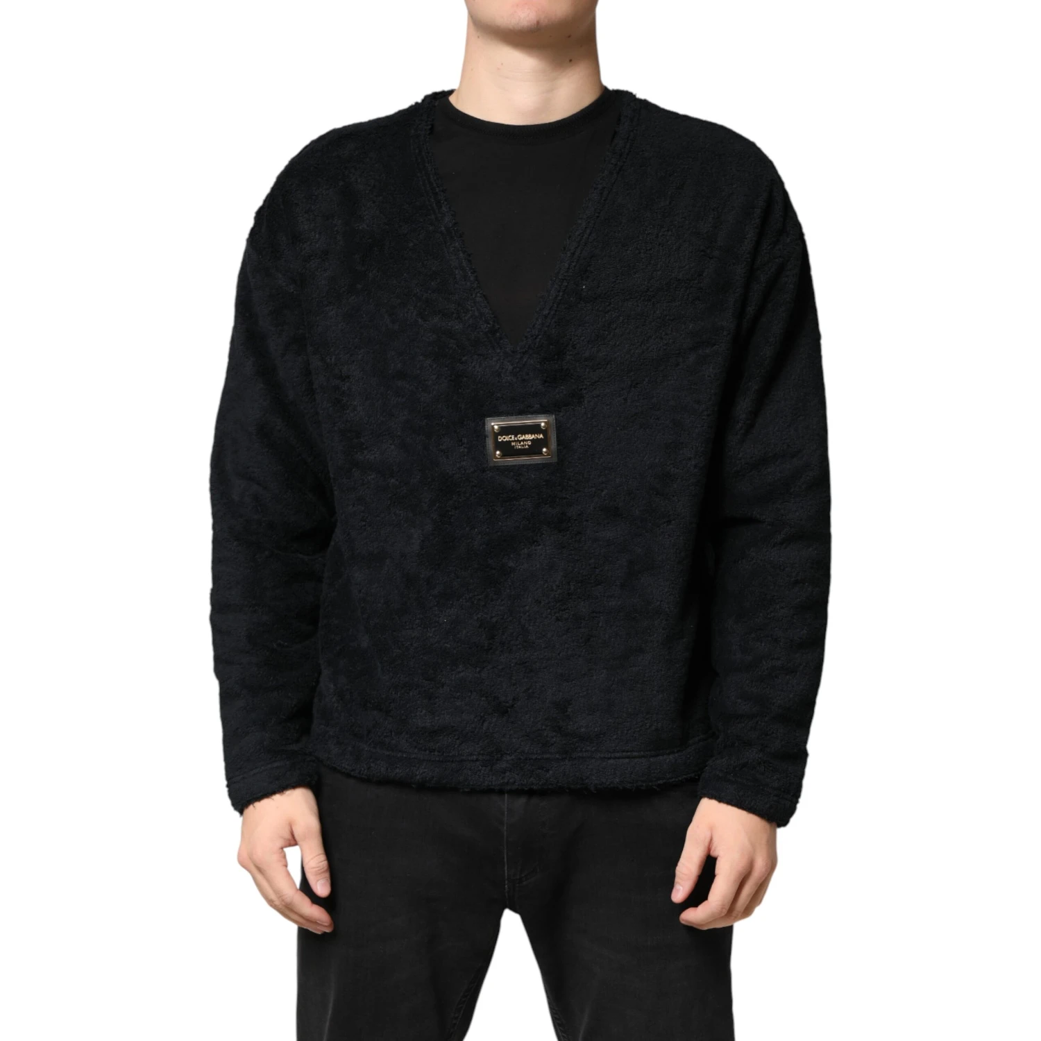 Black Cotton V-Neck Men Sweatshirt Sweater