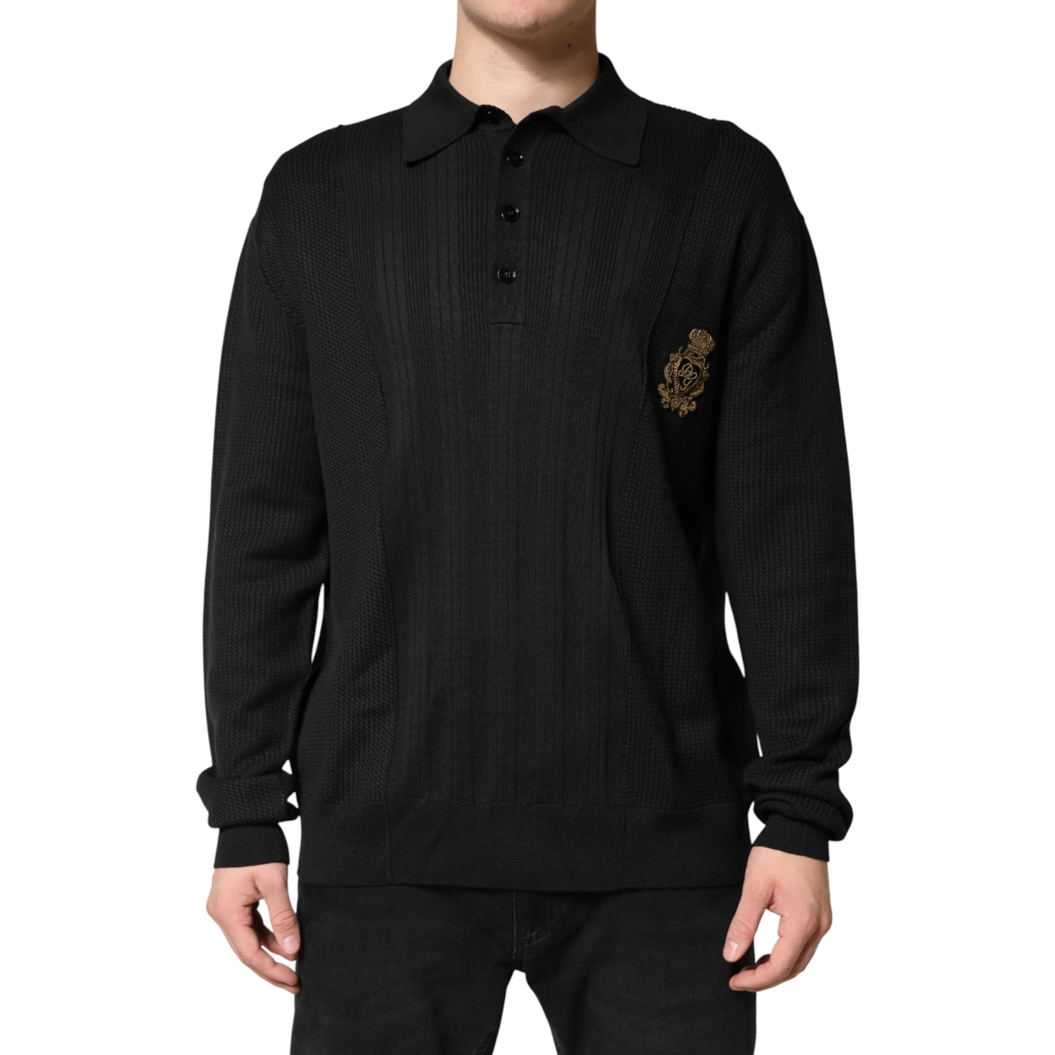 Black Crest Long Sleeve Men Pullover Sweater