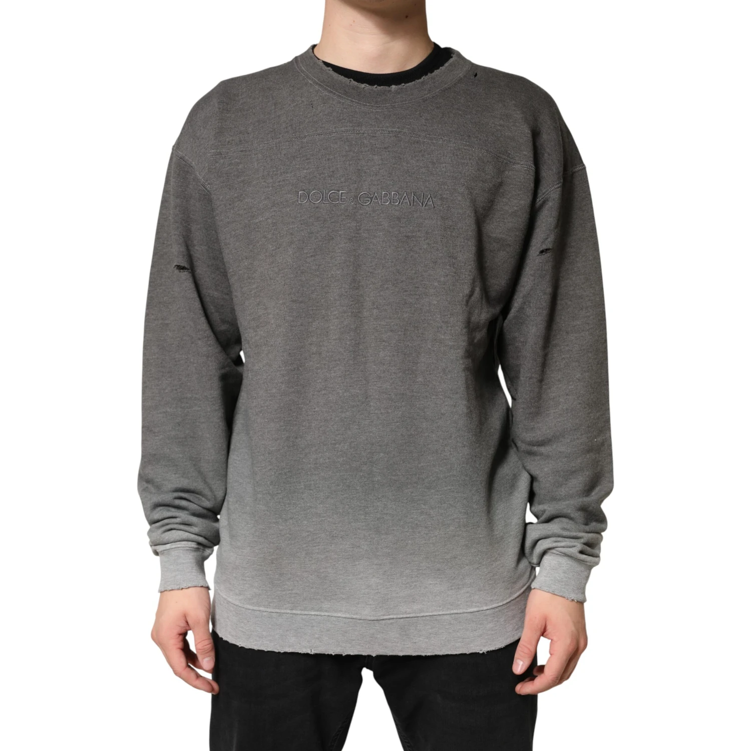 Gray Cotton Crew Neck Men Sweatshirt Sweater
