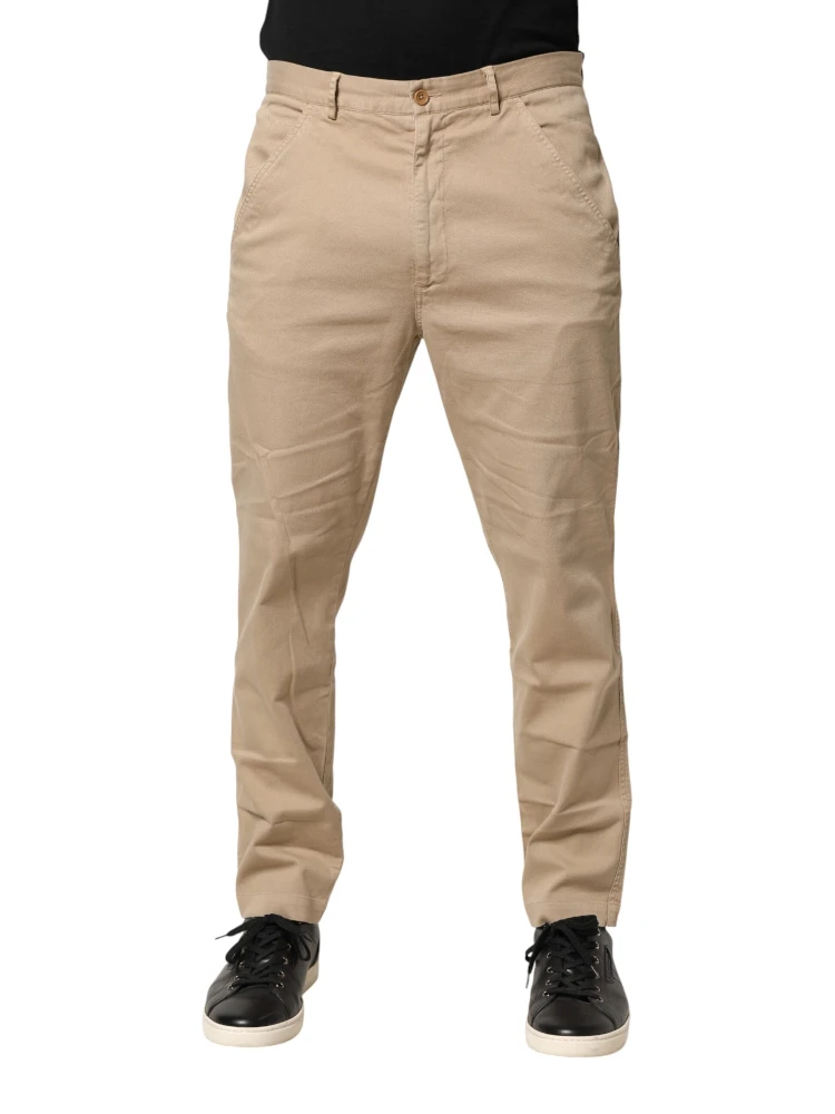 Beige Cotton Skinny Chino Trouser Pants