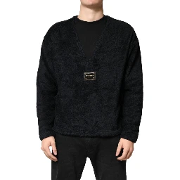 Black Cotton V-Neck Men Sweatshirt Sweater