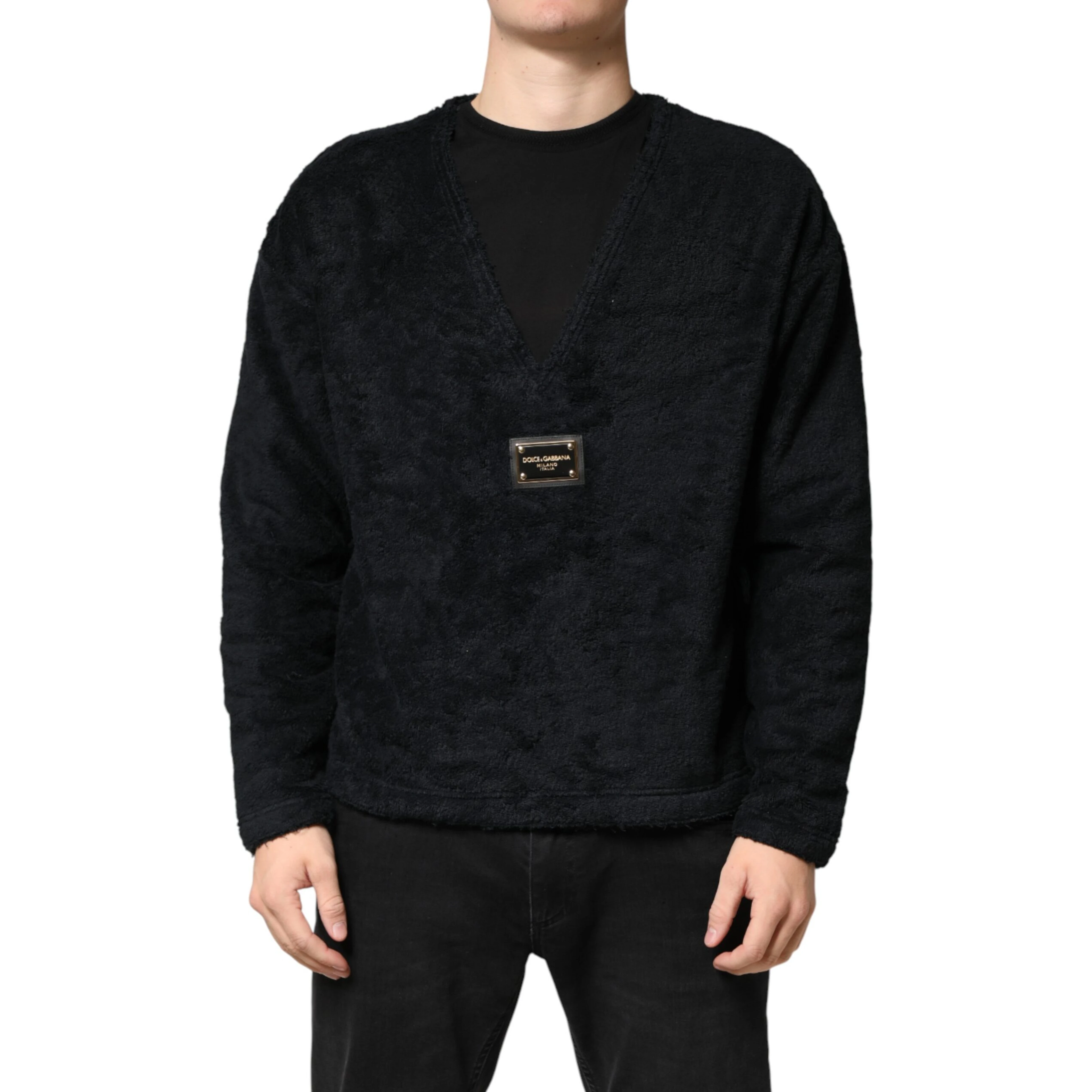 Black Cotton V-Neck Men Sweatshirt Sweater