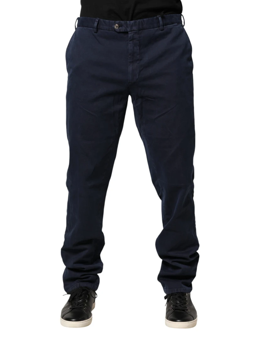 Dark Blue Mid Waist Skinny Chino Trouser Pants