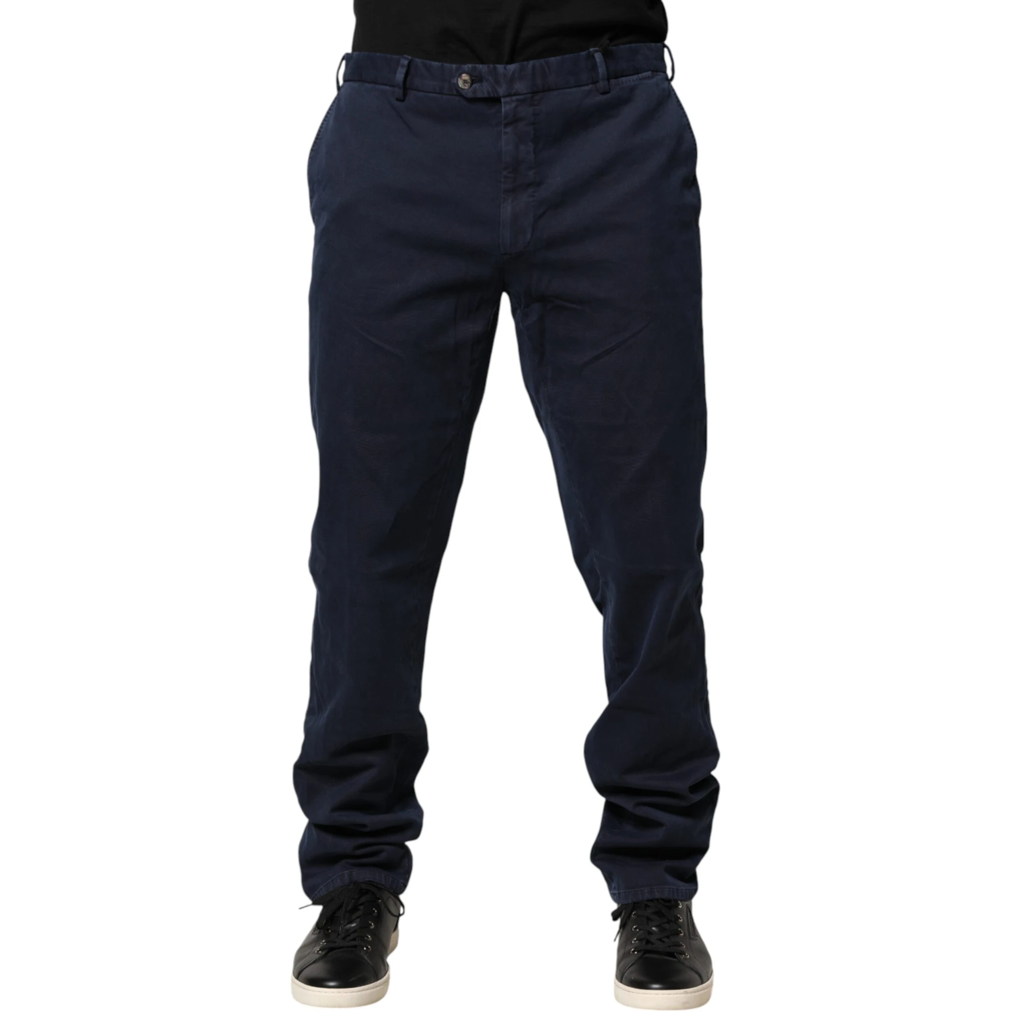 Dark Blue Mid Waist Skinny Chino Trouser Pants
