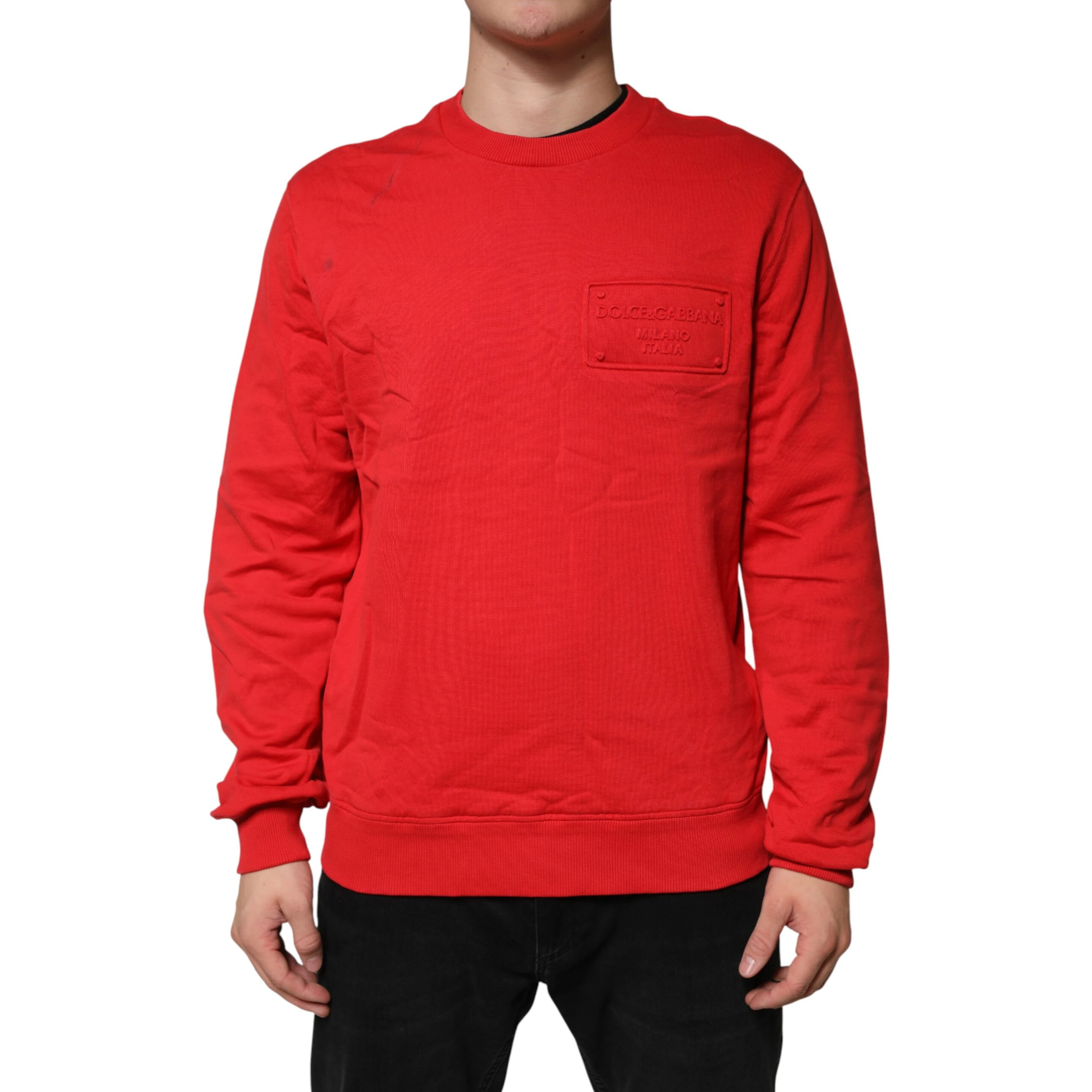Red Logo Cotton Crew Neck Sweatshirt Sweater